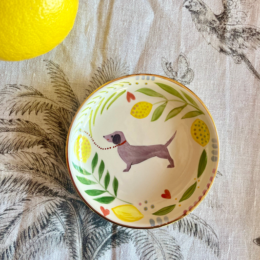 Keramikschale mit Dackelmotiv & Zitronen