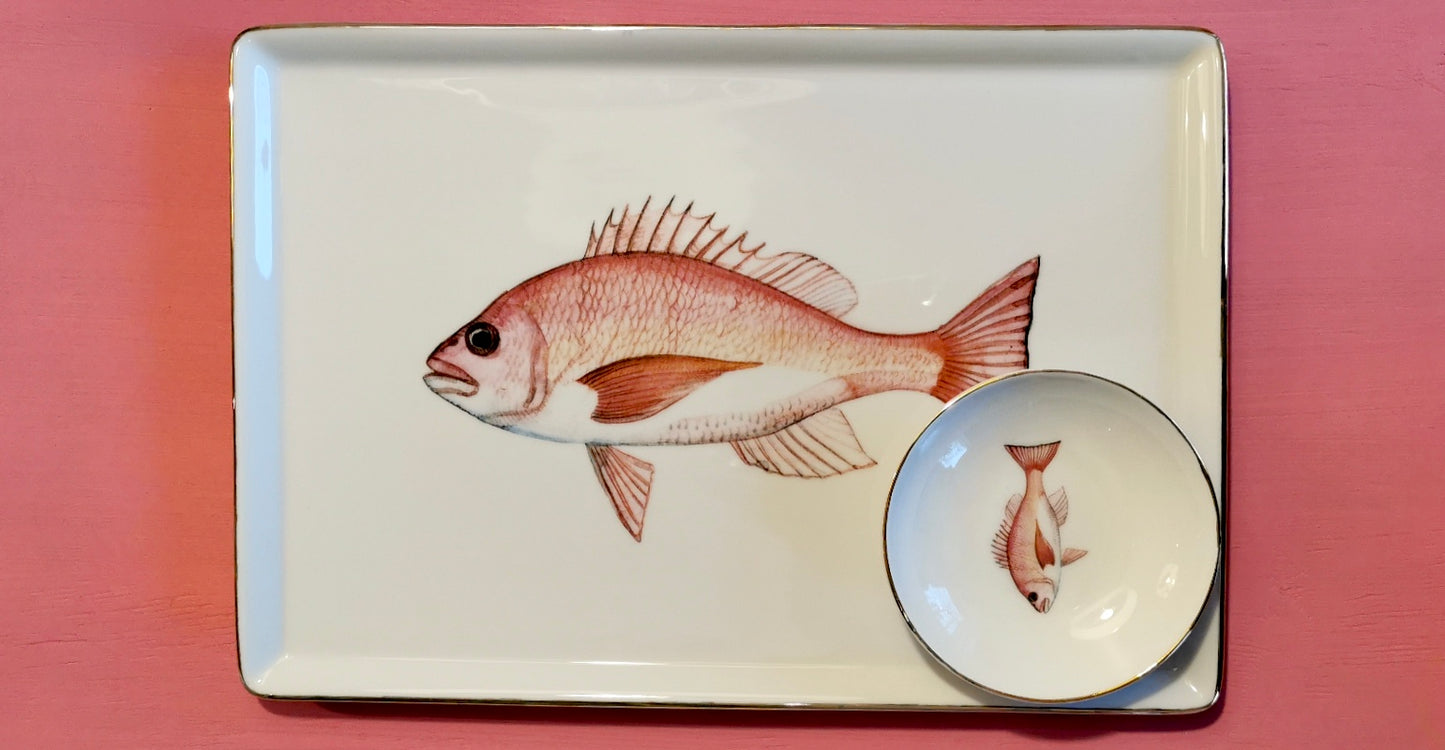 Porzellanschälchen mit Fisch rot