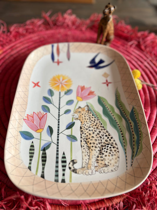 Keramikplatte "Leopard unter Blumen"