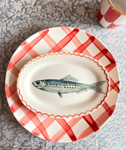 Keramikteller mit Sardinen Motiv