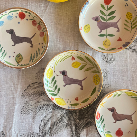 Keramikschale mit Dackelmotiv & Zitronen