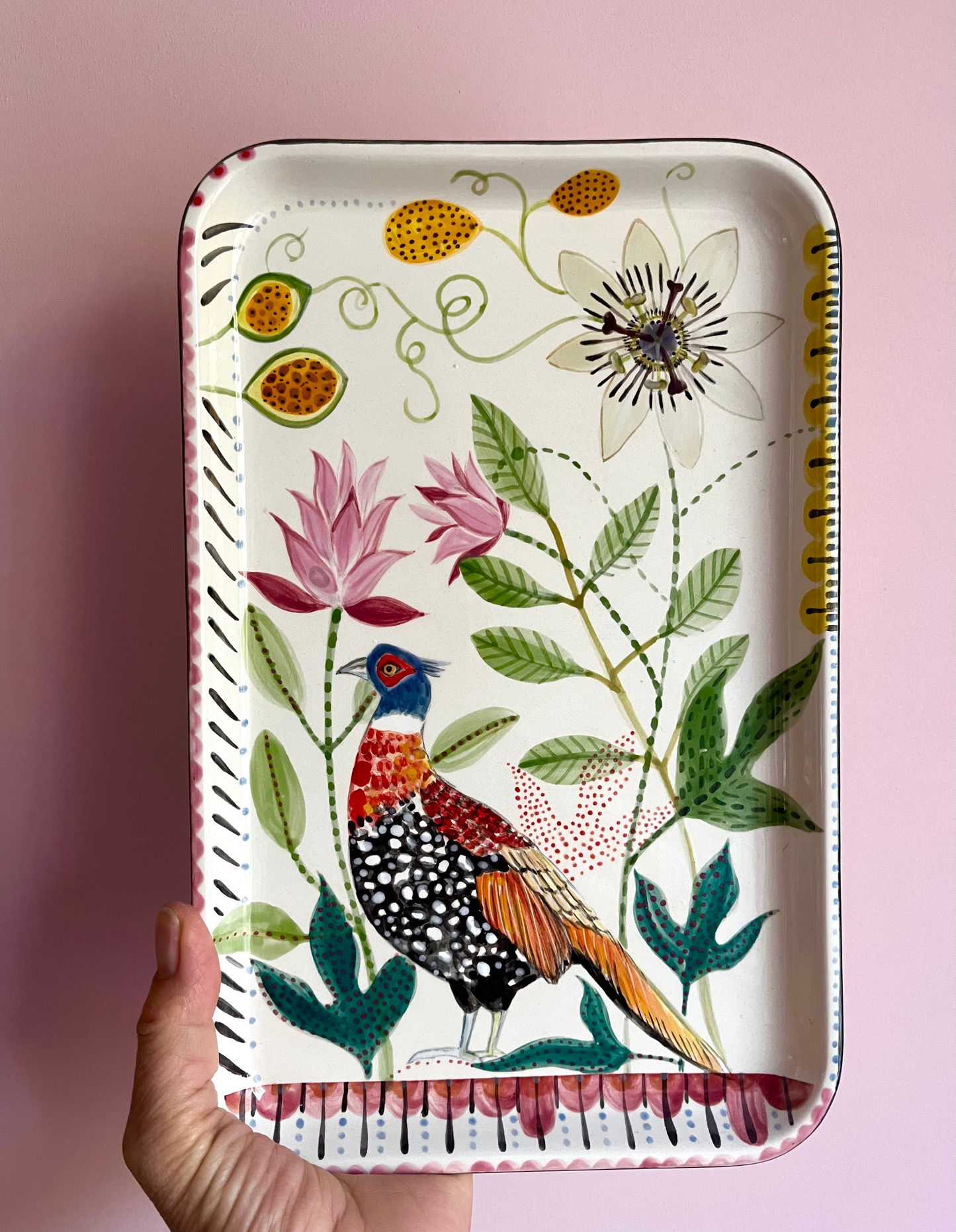 Handbemaltes Tablett "Bloom & Feather"