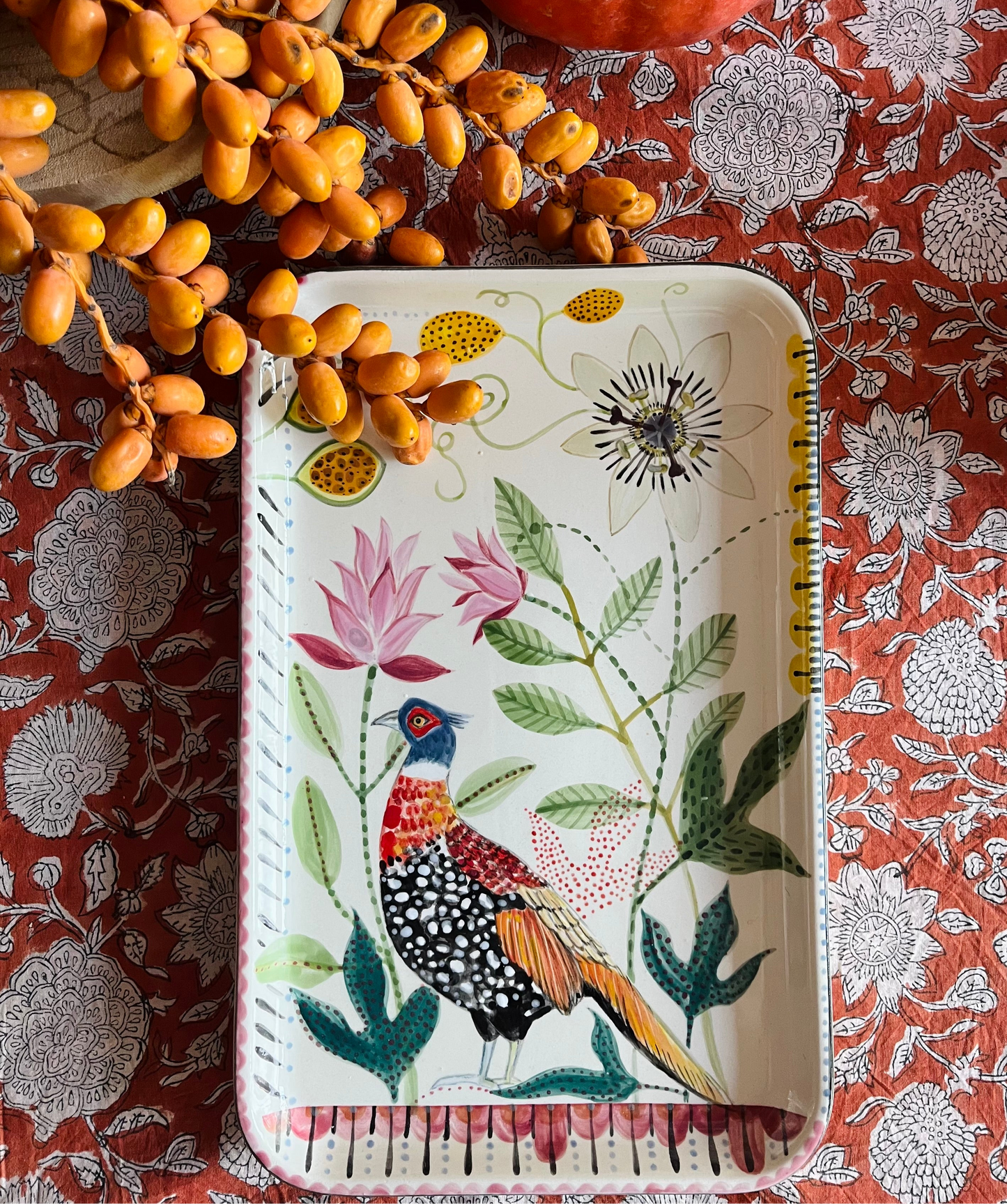 Handbemaltes Tablett "Bloom & Feather"