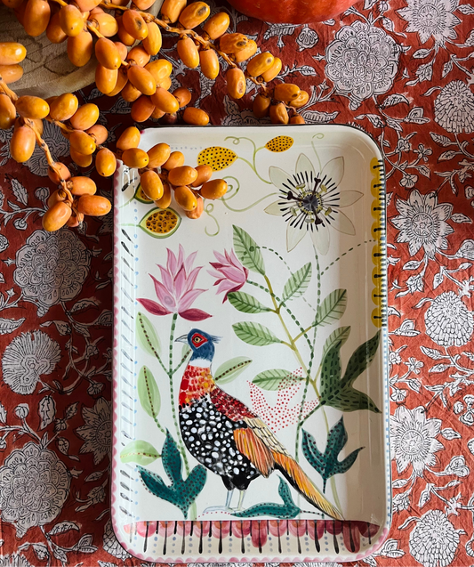 Handbemaltes Tablett "Bloom & Feather"
