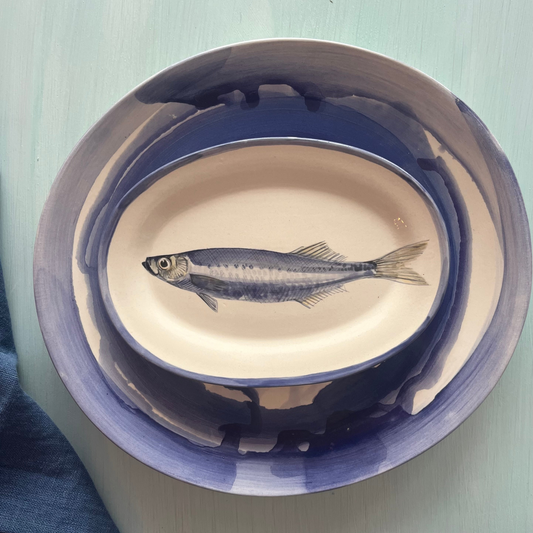 Keramikteller mit Sardinen Motiv