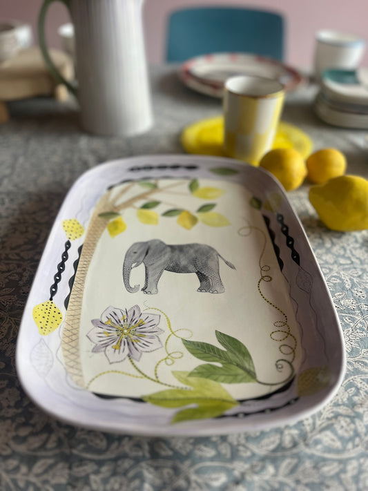 Keramikplatte mit Zitronen & Elefant