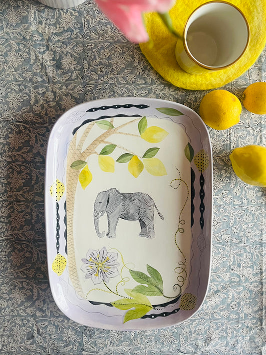 Keramikplatte mit Zitronen & Elefant