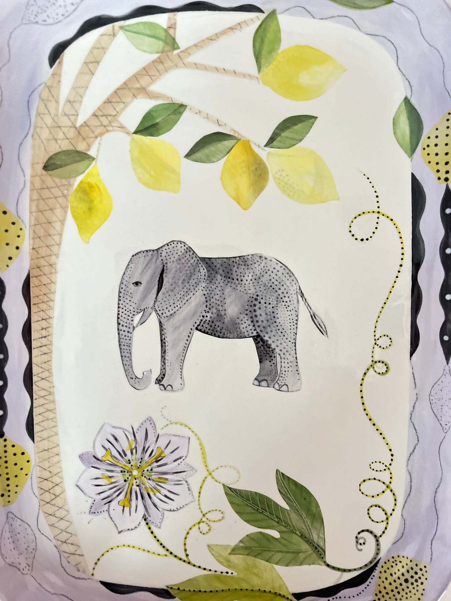 Keramikplatte mit Zitronen & Elefant