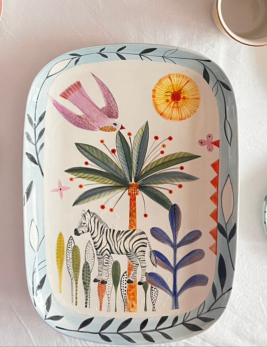 Keramikplatte "Zebra unter Palmen"