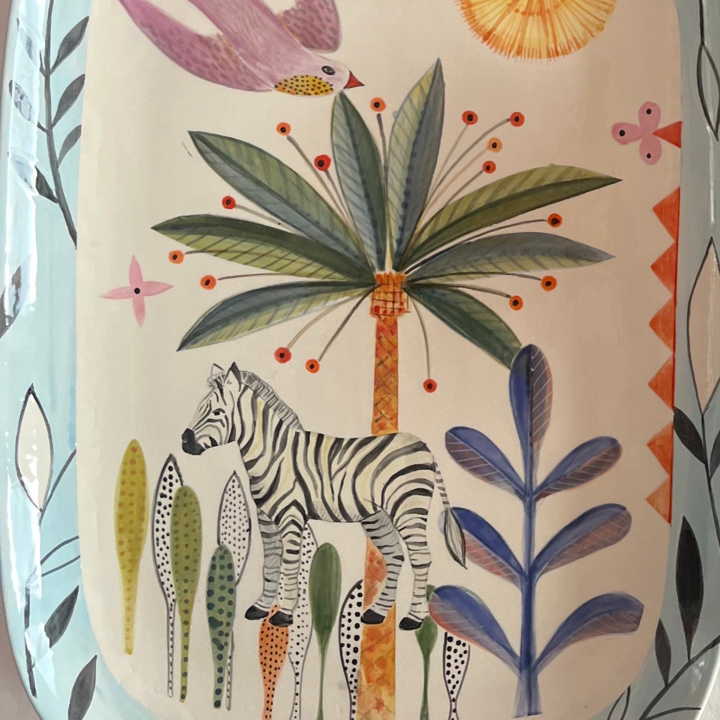 Keramikplatte "Zebra unter Palmen"